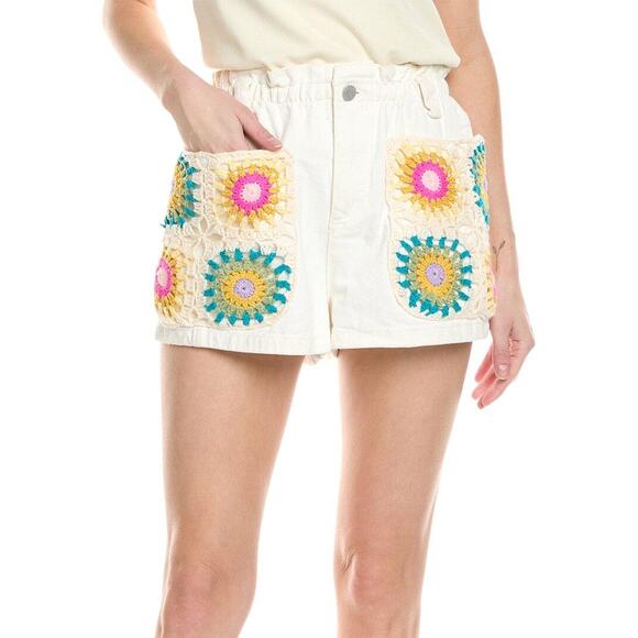 Blank NYC White Granny Square Crochet Paperbag Shorts Size Medium - Picture 1 of 11